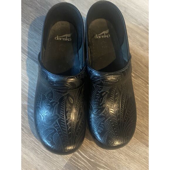 DANSKO Professional Silver/Black Floral Leather Clogs Size EU 42 US 9 - Picture 9 of 11